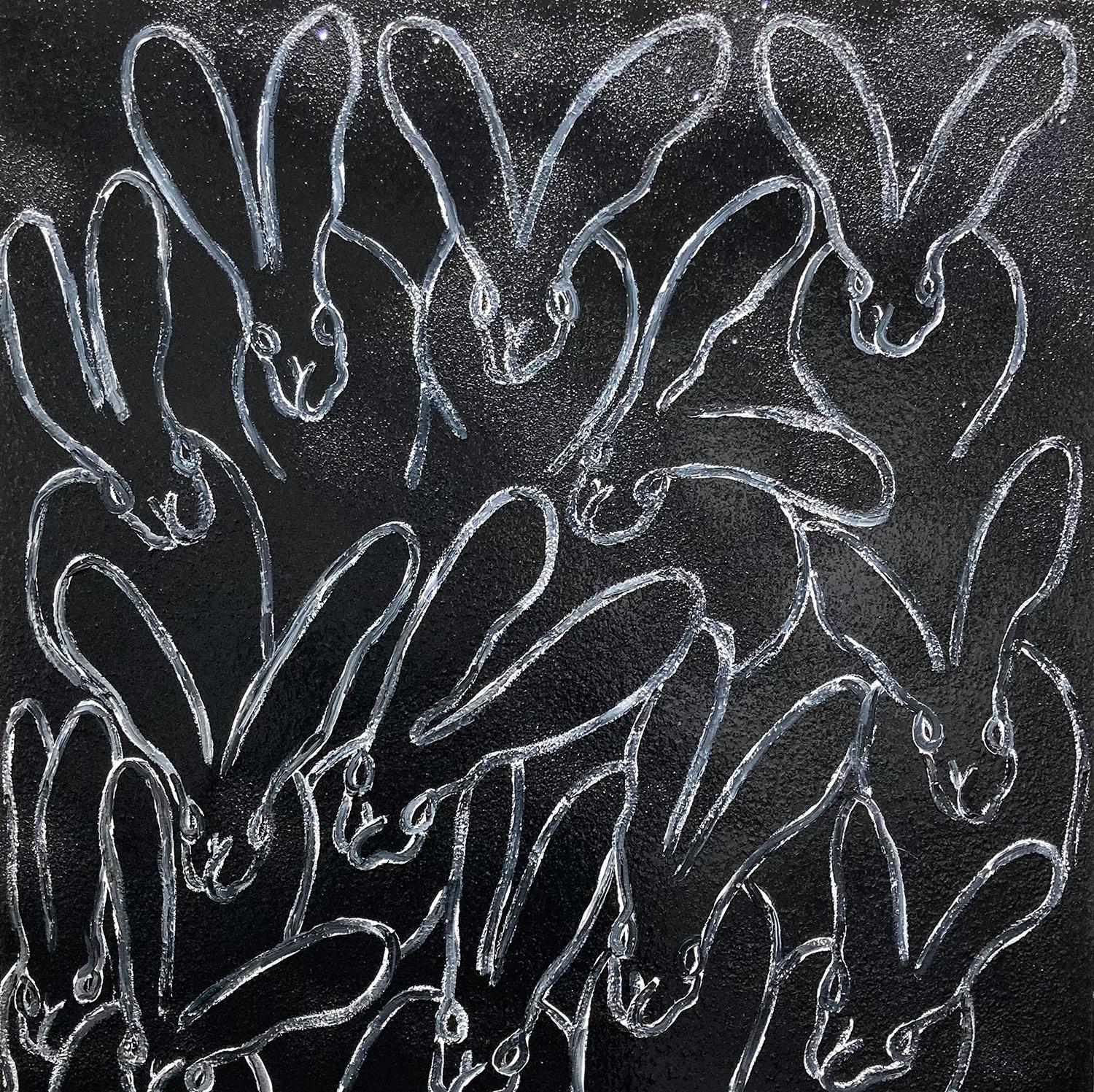Hunt Slonem Abstract Painting - "Black Diamond (Dust 7)" Monochrome on Diamond Dust Bunnies Oil on Canvas