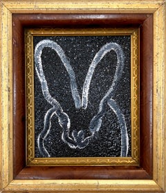 "Black Diamond" White Outline Bunny Background Diamond Dust Oil Painting Framed