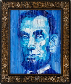 Blue Abe "Abraham Lincoln" Original Oil Painting in Vintage Frame
