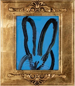 Blue Again "Bunny Painting" Original Oil Painting in Gold Vintage Frame