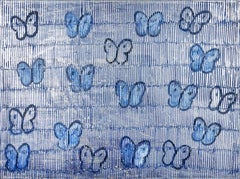Blue and Silver Butterflies Oil Painting on Wood