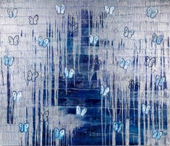 Ascensión Azul Fundido "Pintura Mariposa" Preciosa Pintura al Óleo Azul Plata