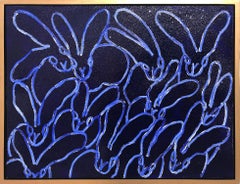 "Blue Bonnie" Ultramarine Blue Oil Painting with Diamond Dust Bunnies on Canvas
