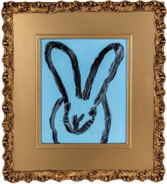 Blue Bunny "Bunny Painting" Colorful and Fun Framed Oil Painting Vintage Frame