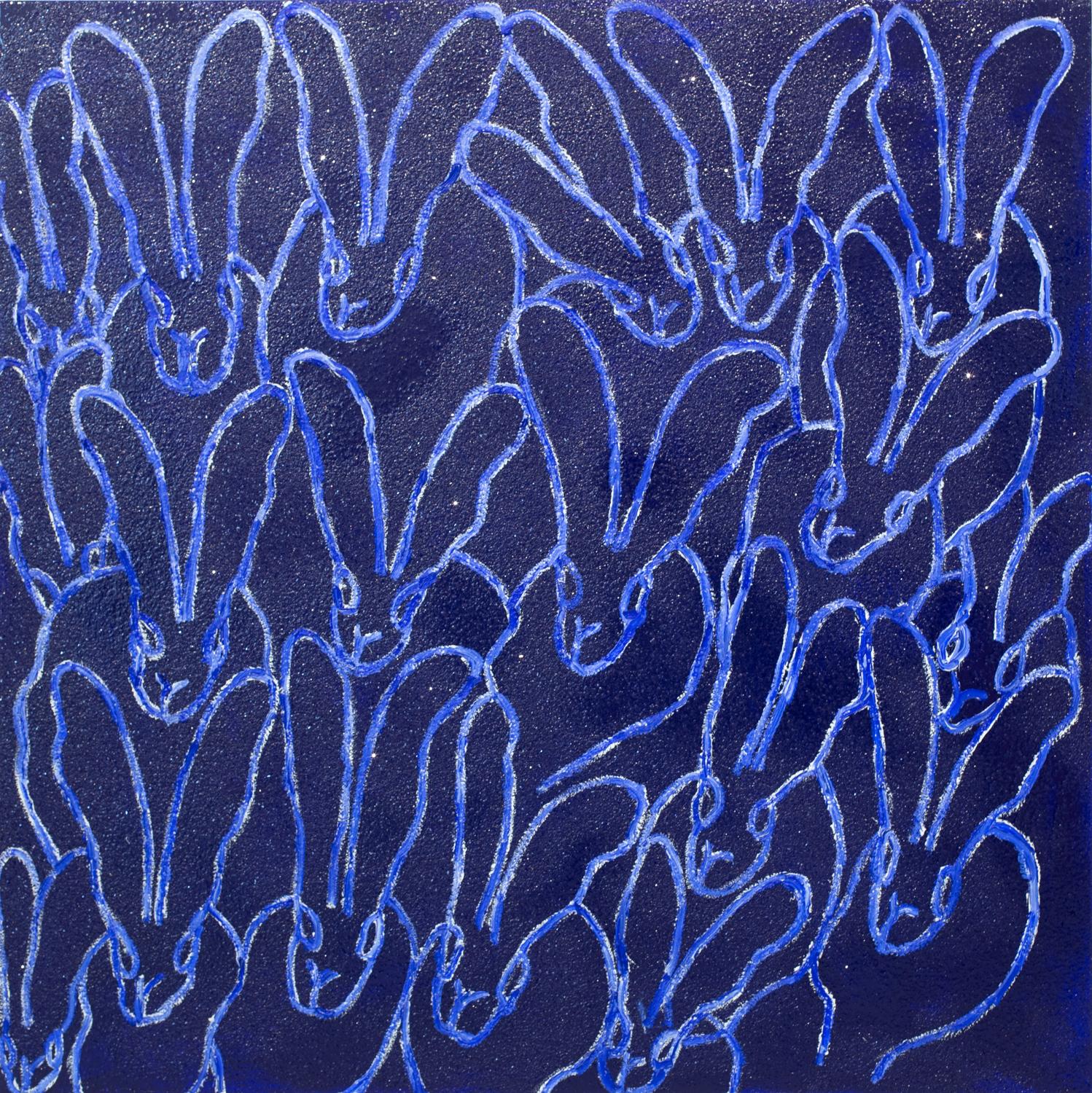 Hunt Slonem Animal Painting - Blue Diamond Bunnies