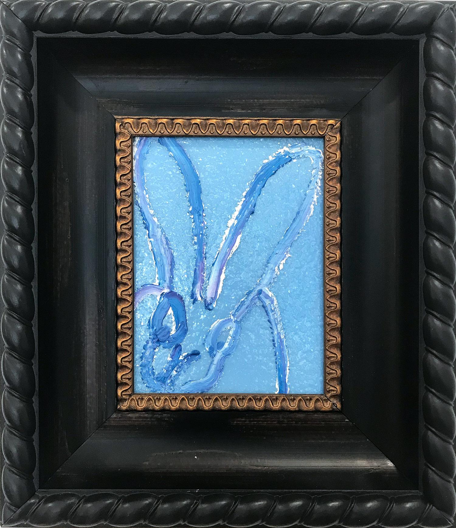 Hunt Slonem Animal Painting - "Blue Diamond" (Diamond Dust Bunny on Light Blue)