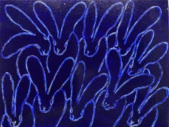 Vintage "Blue Diamond Double" Diamond Dust Ultramarine Blue Oil Painting Bunnies Canvas