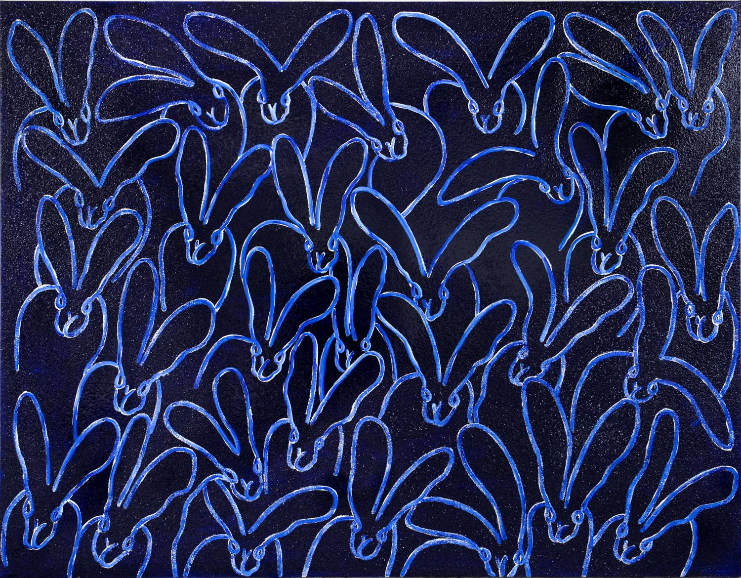 Hunt Slonem Animal Painting - Blue Diamond Dust "Bunny Painting" Incredible Deep Blue Original Oil Painting