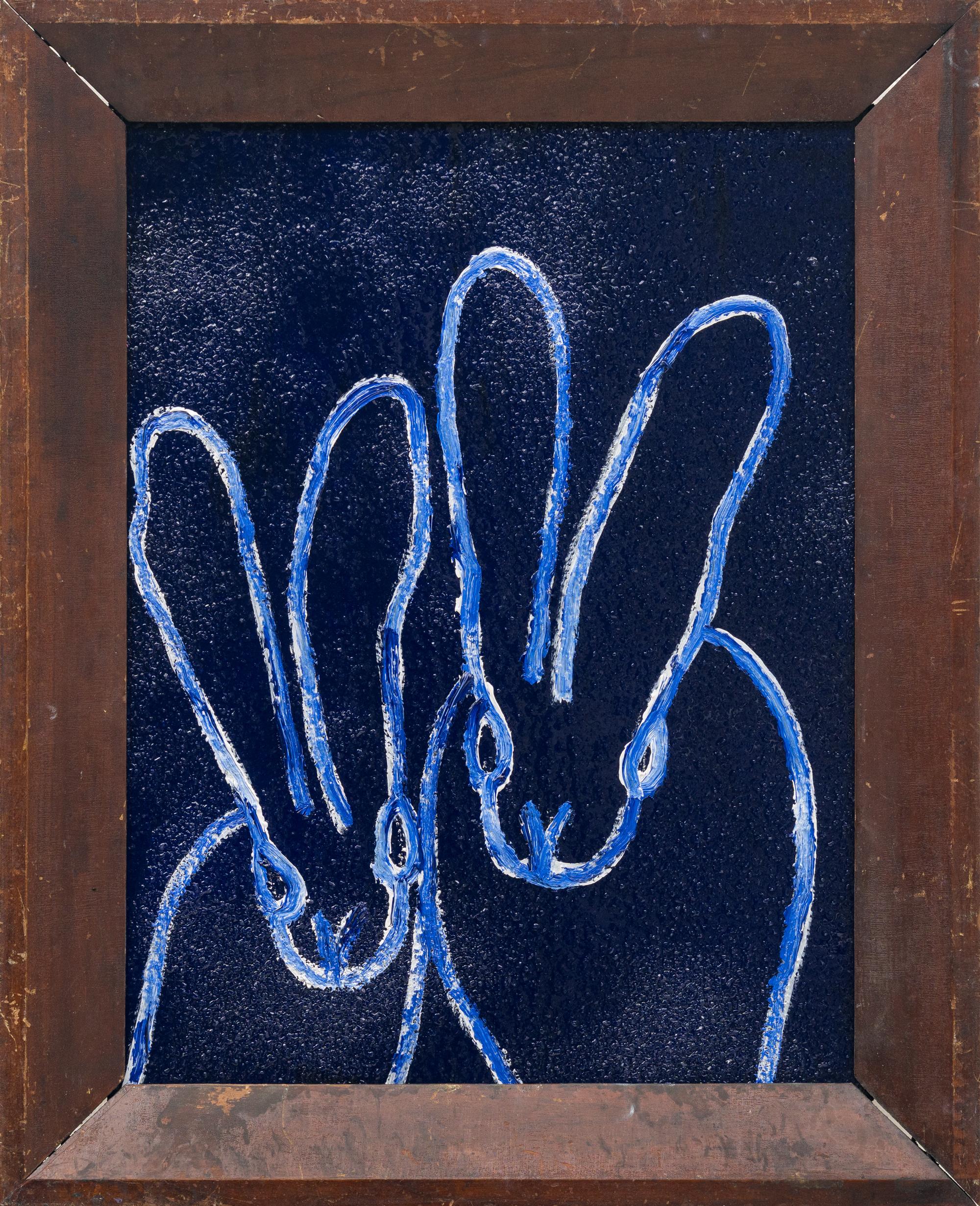 Hunt Slonem Figurative Painting - Blue Diamond Dust Painting, Oil & Acrylic with Diamond Dust on Wood, 2026