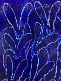 "Blue For You Diamond Dust" Ultramarine Blue Bunnies Diamond Dust Oil on Wood