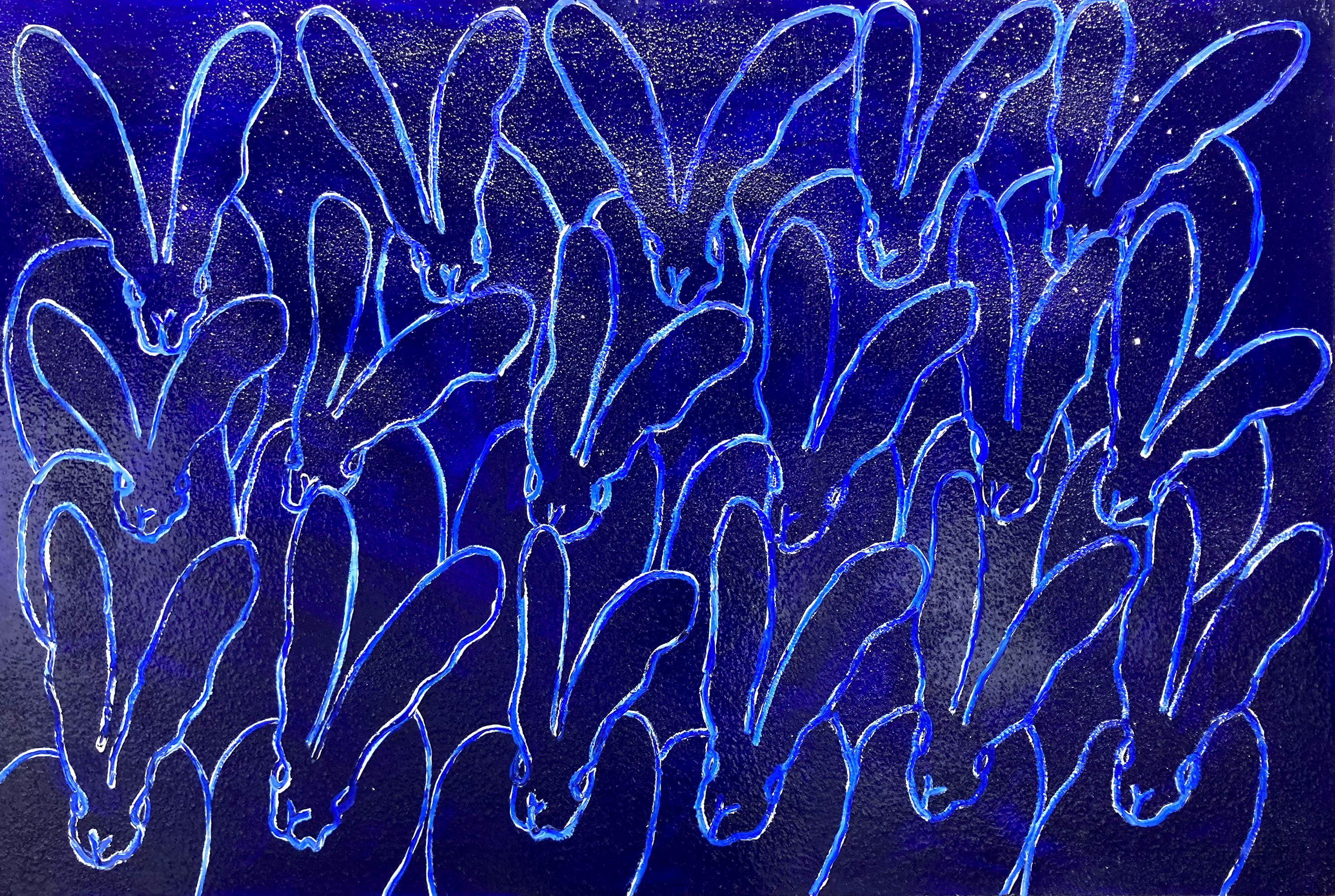 "Blue For You Diamond Dust" Ultramarine Blue Bunnies Diamond Dust Oil on Wood