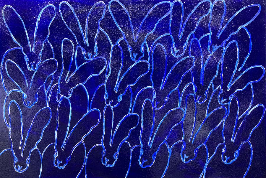 "Blue For You Diamond Dust" Ultramarine Blue Bunnies Diamond Dust Oil on Wood
