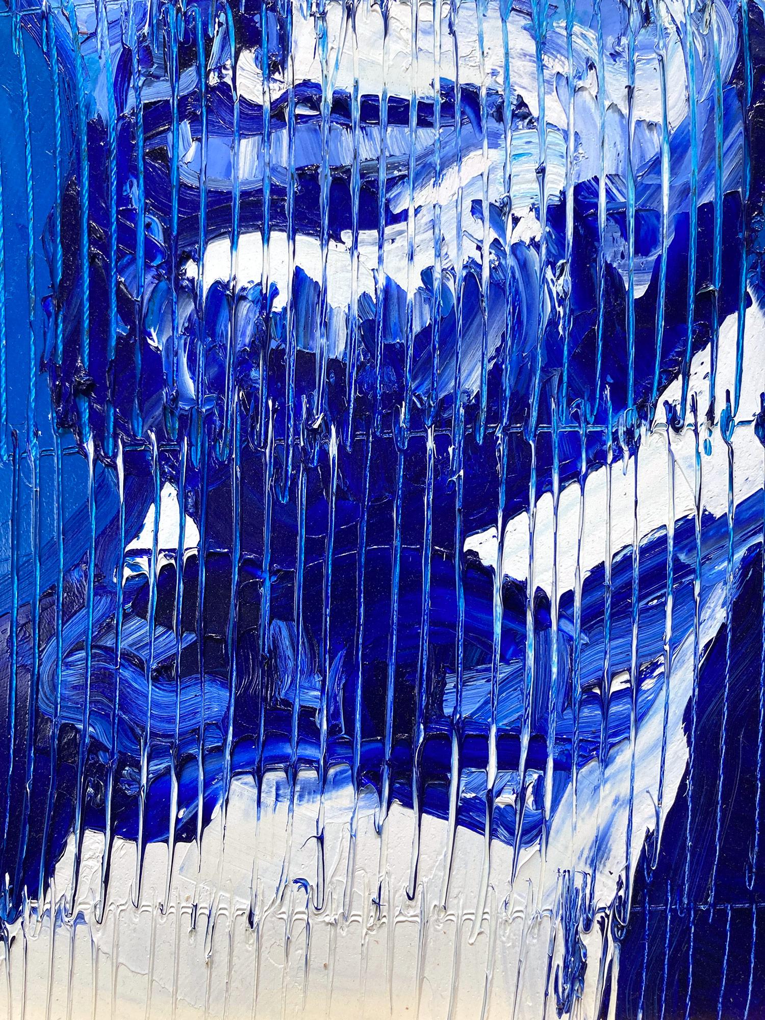 Neoexpressionistisches Ölgemälde „Blue Lincoln“ mit blauem Hintergrund auf Holz im Angebot 6