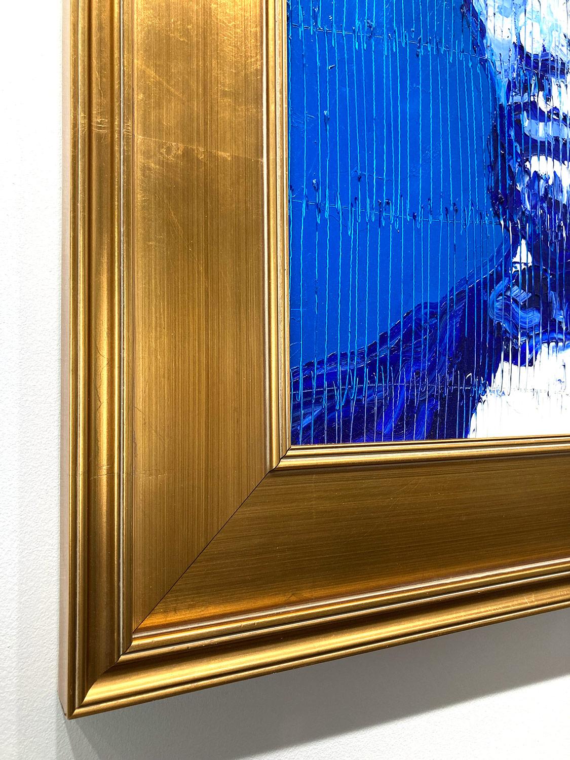 Neoexpressionistisches Ölgemälde „Blue Lincoln“ mit blauem Hintergrund auf Holz im Angebot 7
