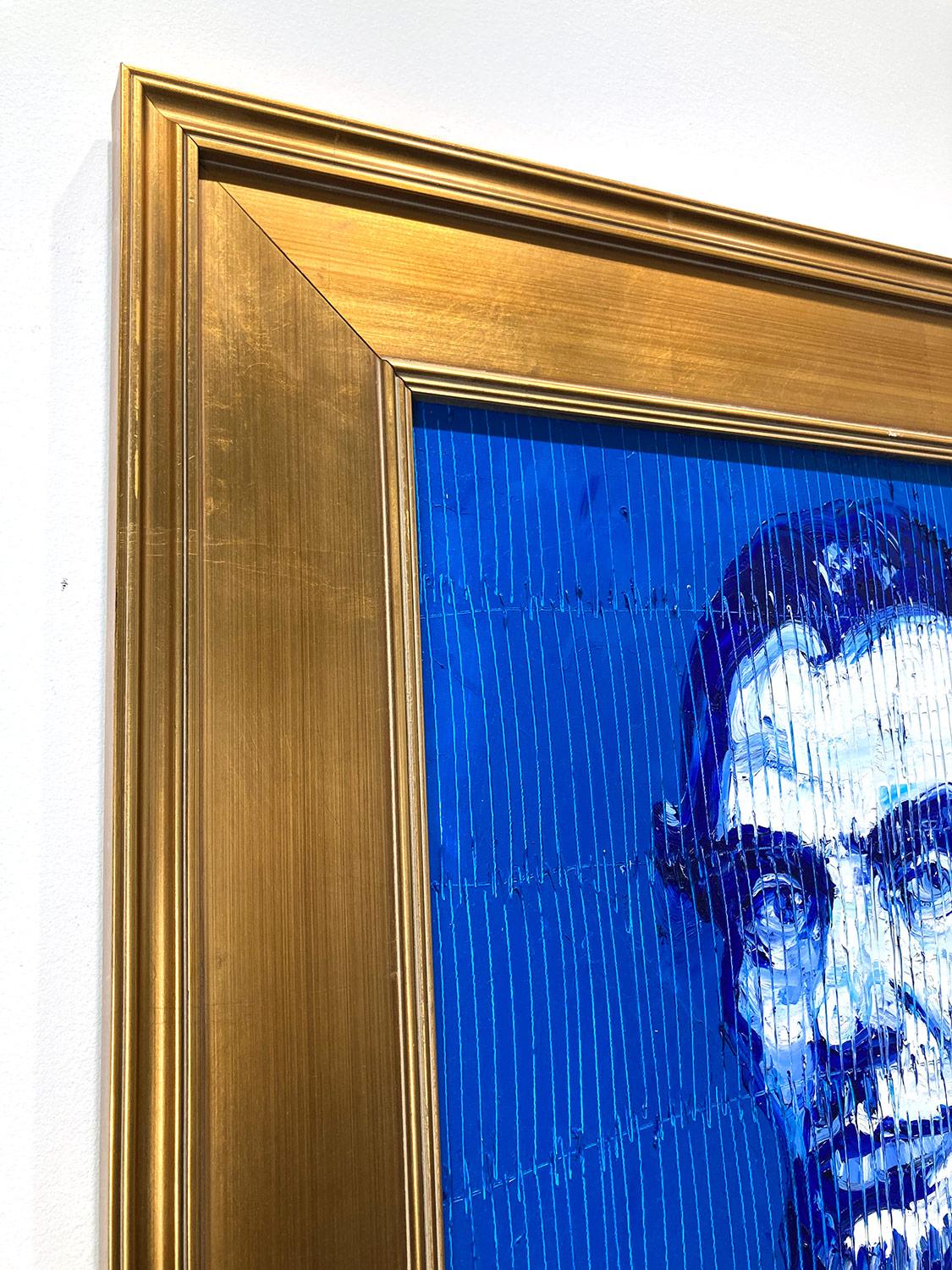Neoexpressionistisches Ölgemälde „Blue Lincoln“ mit blauem Hintergrund auf Holz im Angebot 8