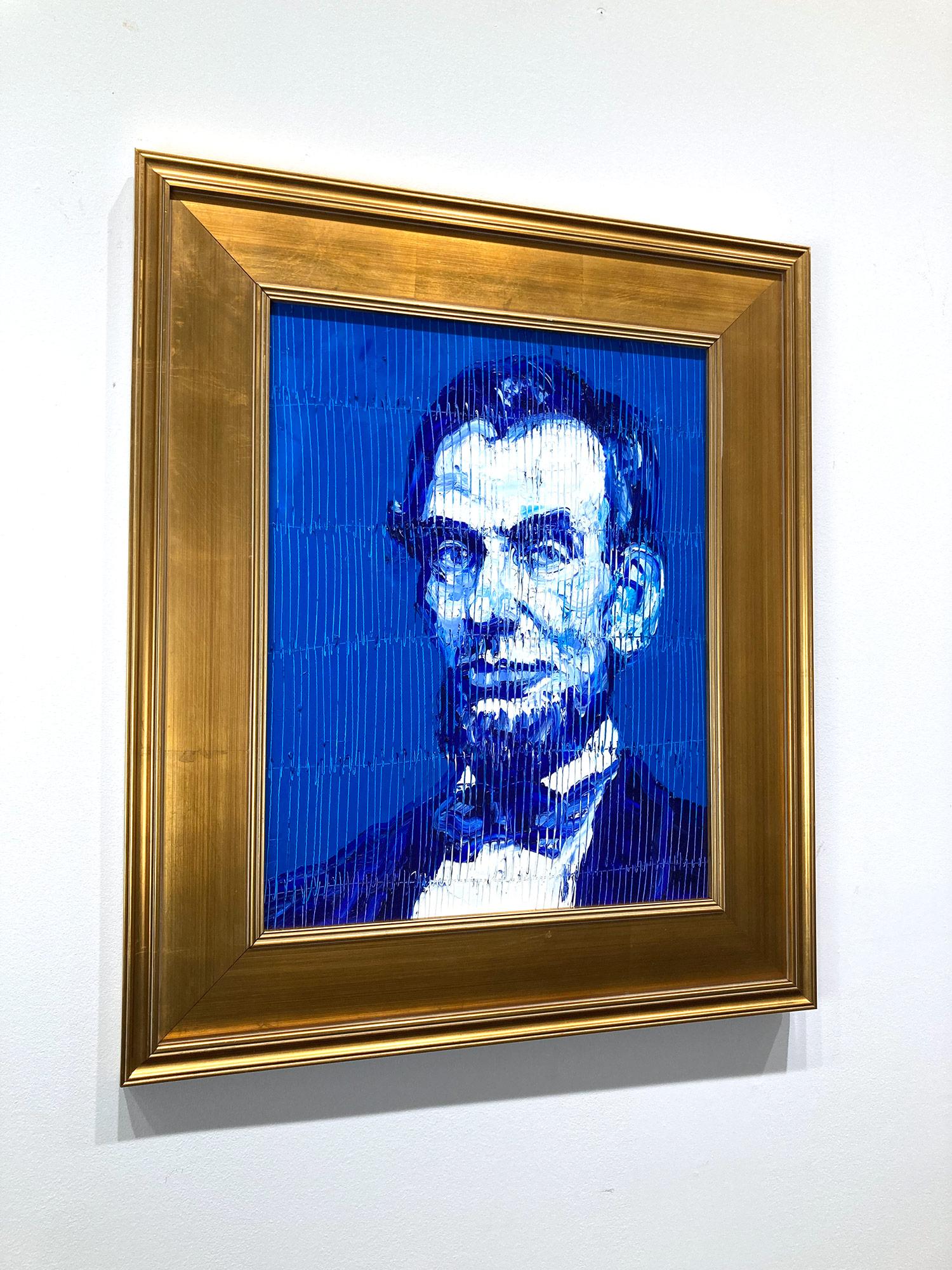 Neoexpressionistisches Ölgemälde „Blue Lincoln“ mit blauem Hintergrund auf Holz im Angebot 9