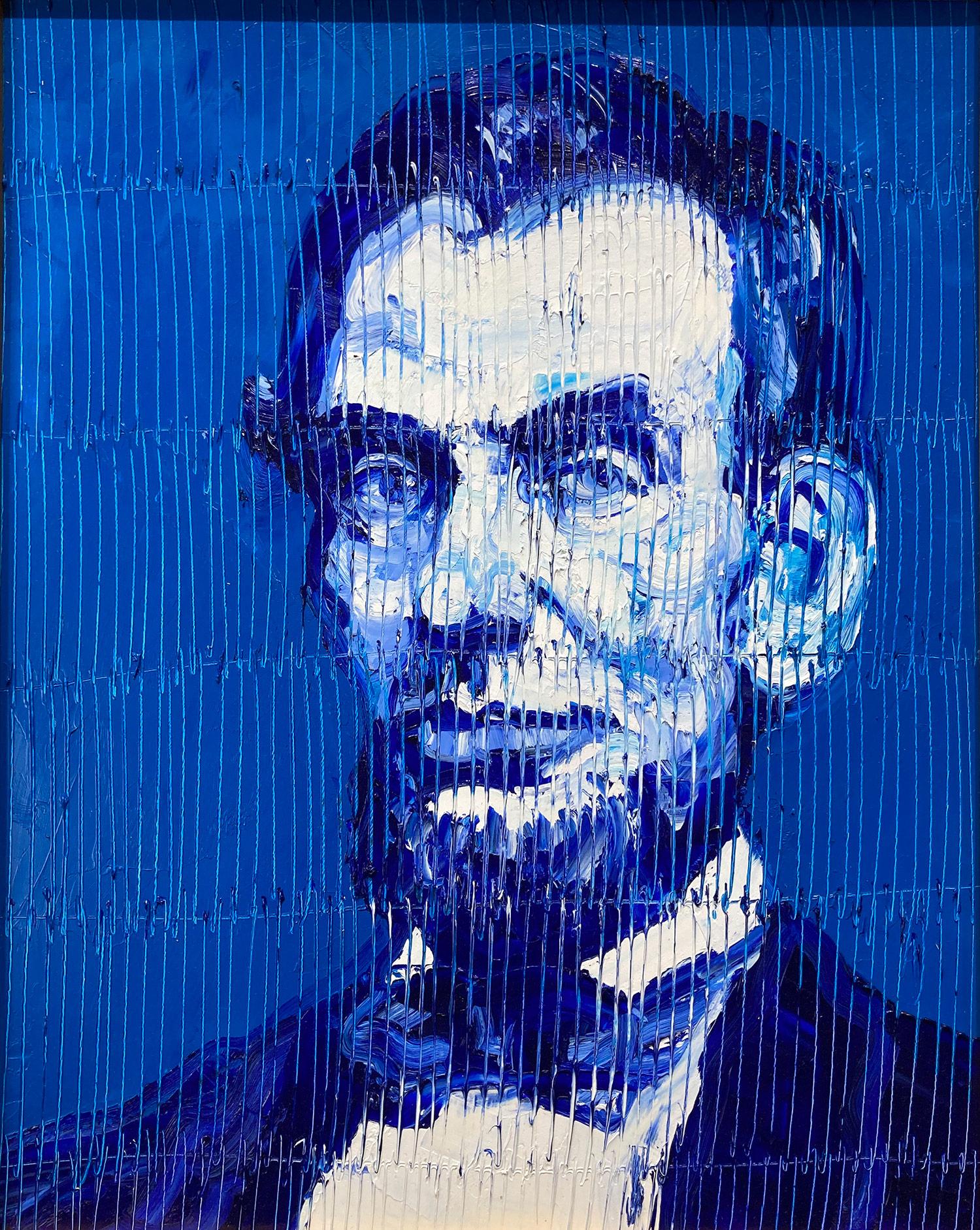 Neoexpressionistisches Ölgemälde „Blue Lincoln“ mit blauem Hintergrund auf Holz – Painting von Hunt Slonem