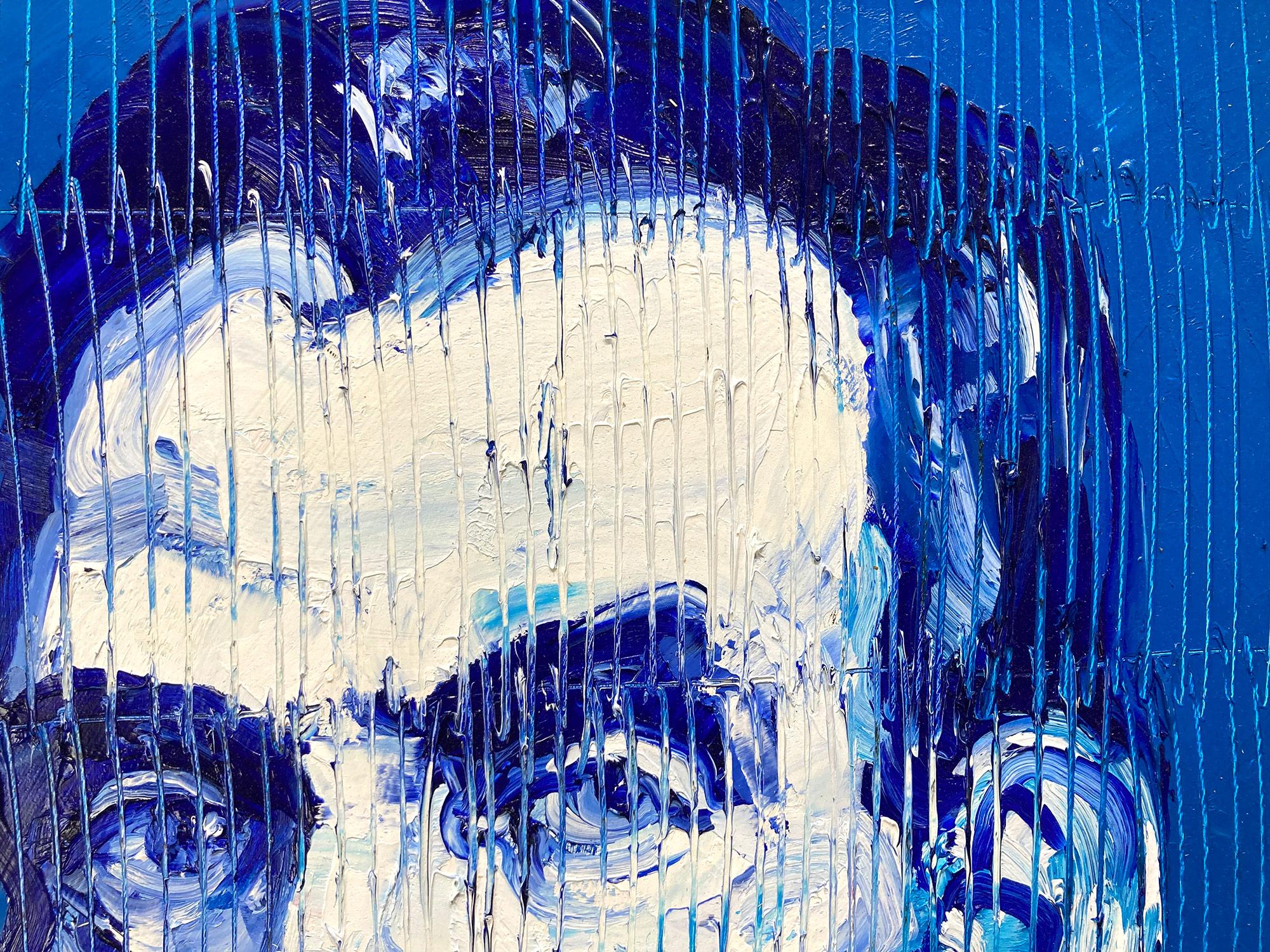Neoexpressionistisches Ölgemälde „Blue Lincoln“ mit blauem Hintergrund auf Holz im Angebot 2