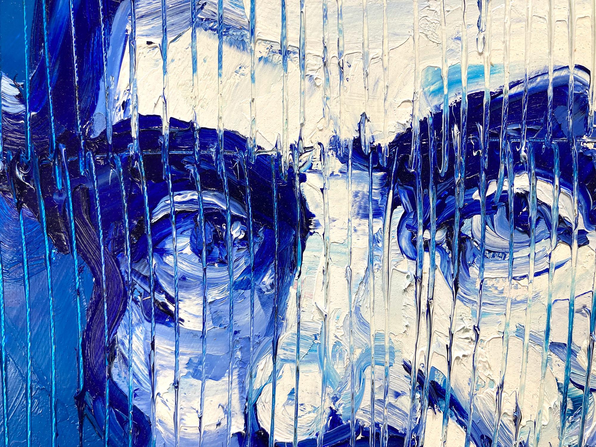 Neoexpressionistisches Ölgemälde „Blue Lincoln“ mit blauem Hintergrund auf Holz im Angebot 3