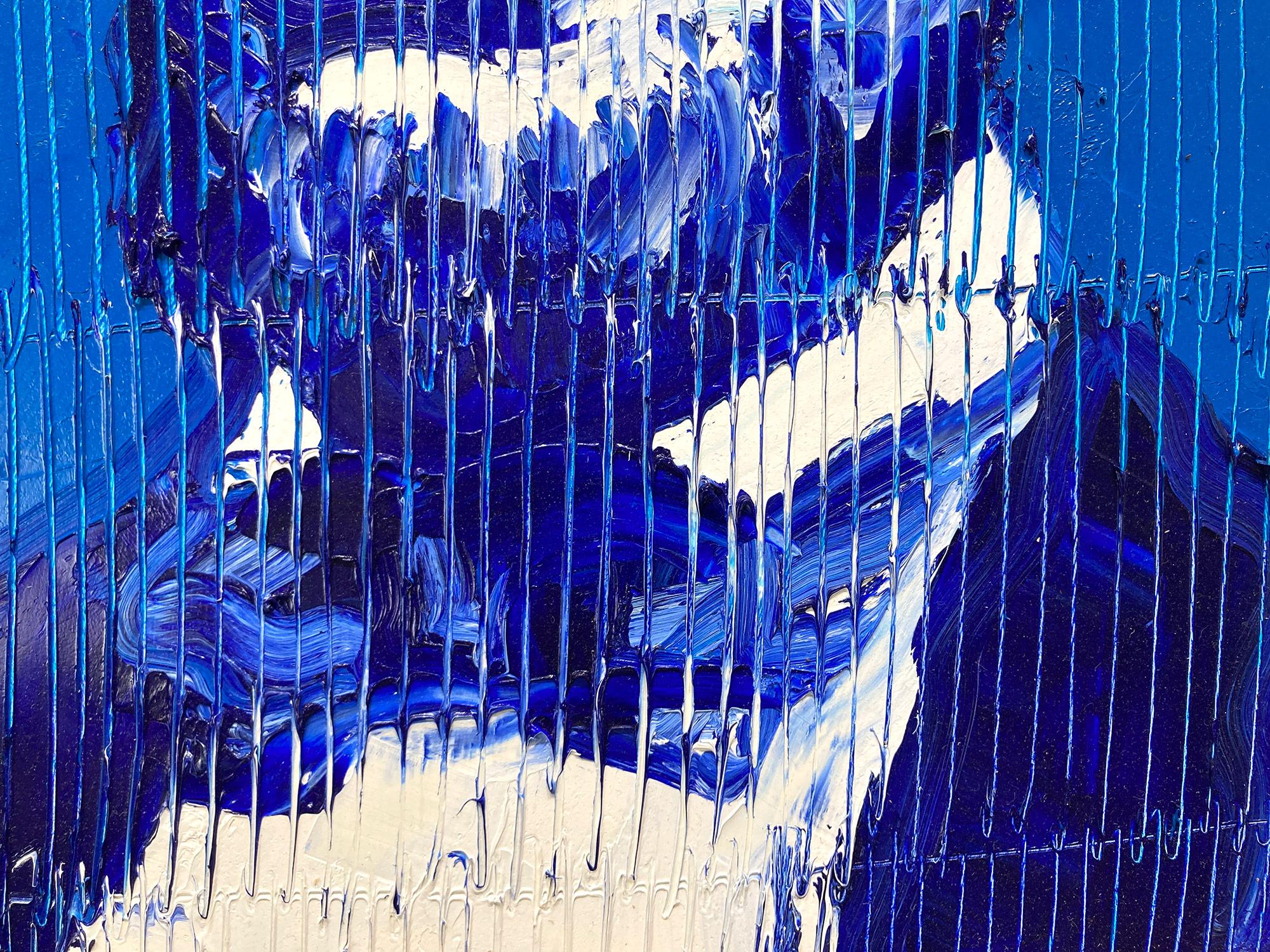 Neoexpressionistisches Ölgemälde „Blue Lincoln“ mit blauem Hintergrund auf Holz im Angebot 4
