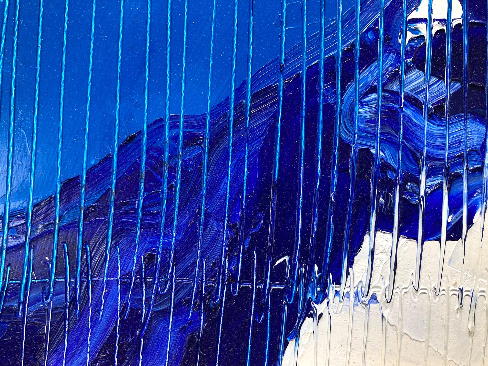 Neoexpressionistisches Ölgemälde „Blue Lincoln“ mit blauem Hintergrund auf Holz im Angebot 5