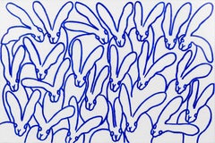 "Blue Line" Cobalt Blue Outlined Bunnies on White Diamond Dust Background