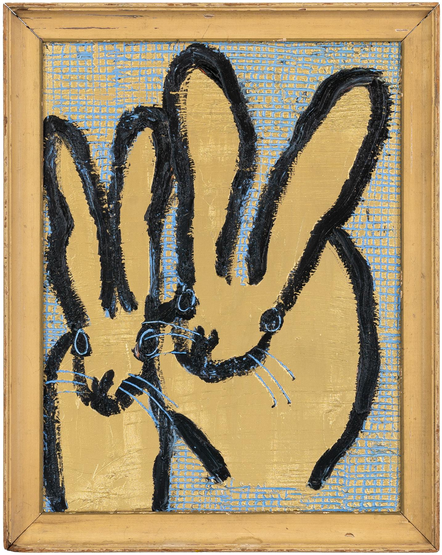 Blue Lines Bunny Pair - Painting by Hunt Slonem