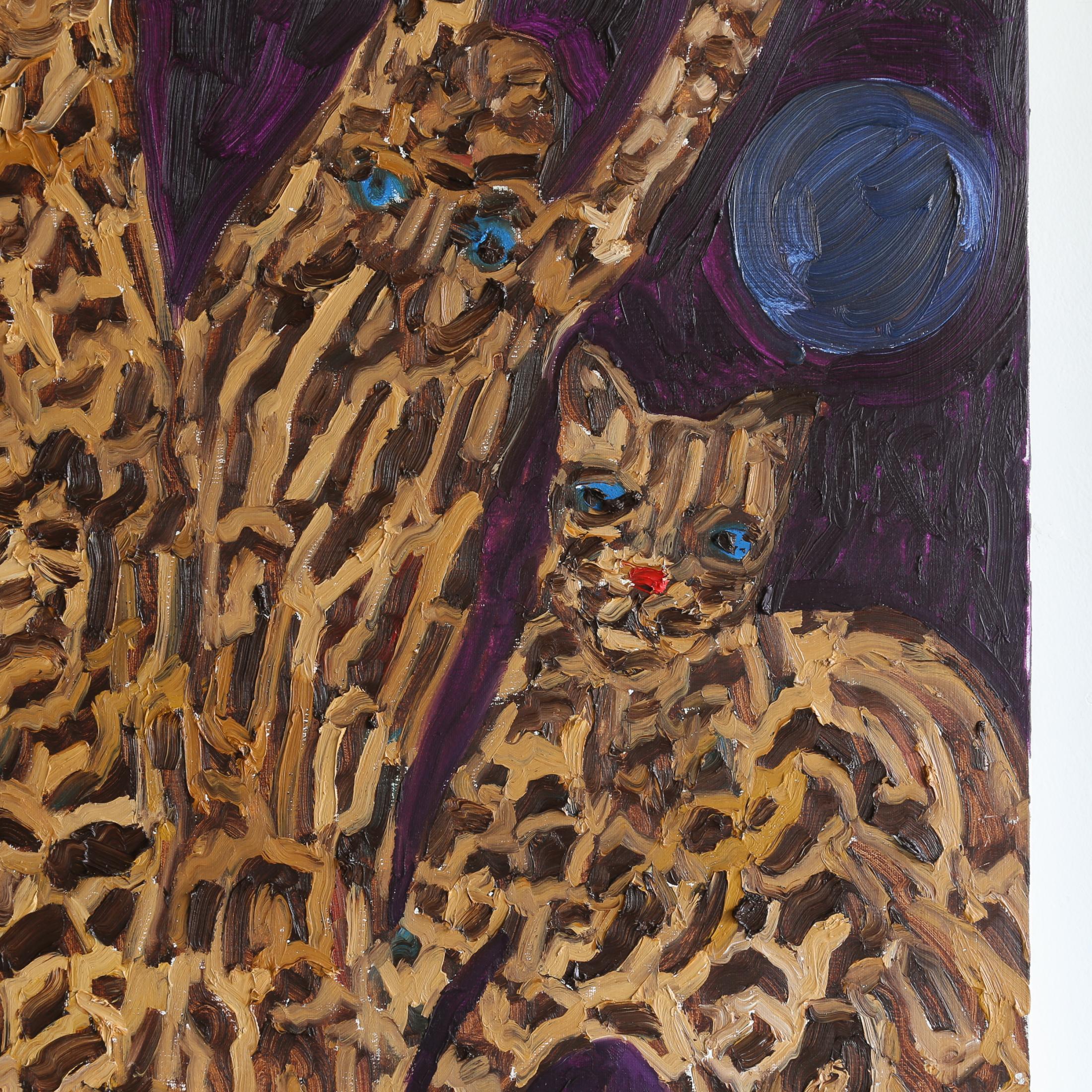 Blue Moon and Ocelots - Neo-Expressionist Painting by Hunt Slonem