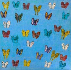 "Blue Morning" colorful oil on canvas butterfly painting by artist Hunt Slonem