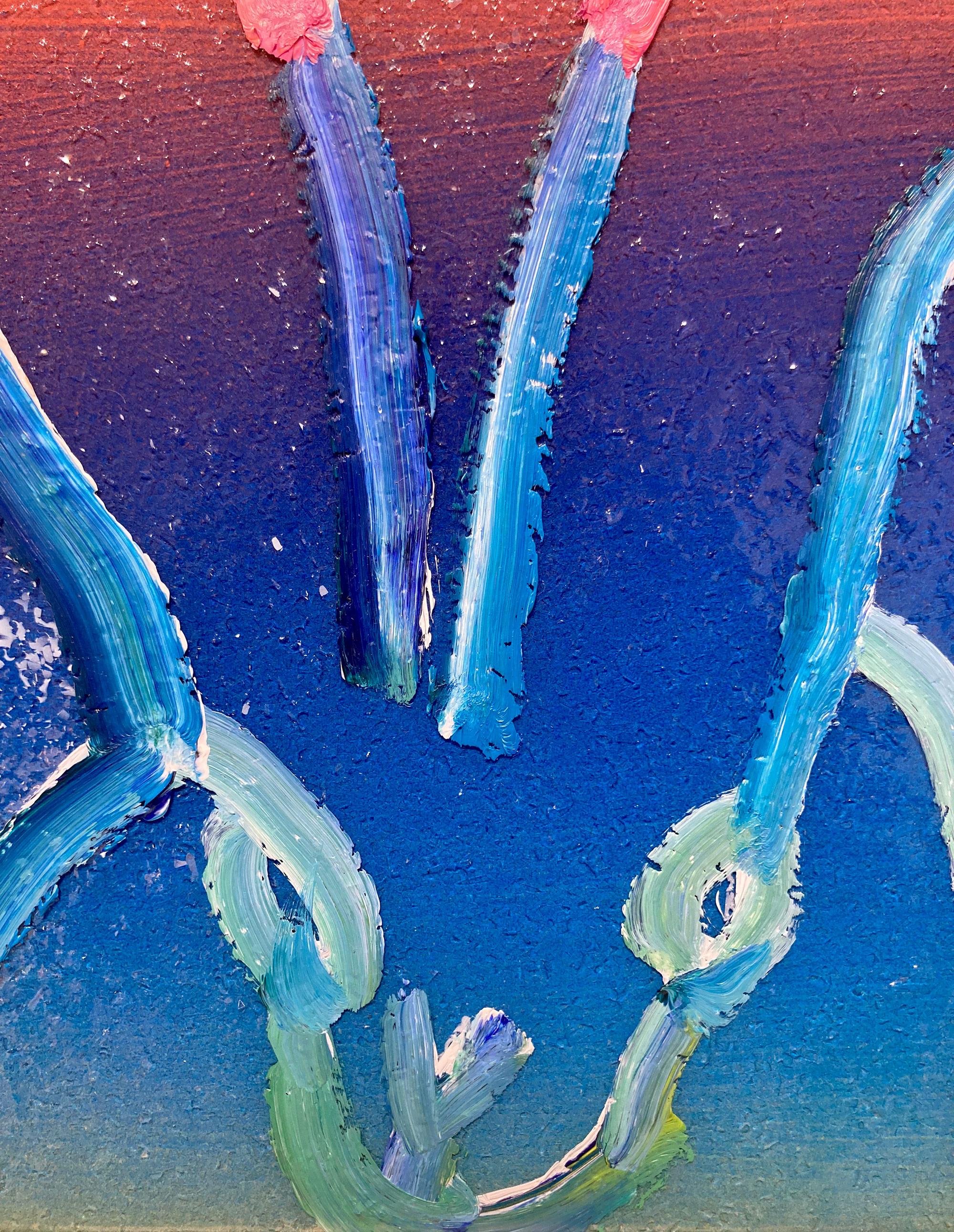 A wonderful composition of one of Slonem's most iconic subjects, Bunnies. This piece depicts a gestural figure of a bunny on gradient resin and diamond dust background with thick use of paint. Inspired by nature and a genuine love for animals,