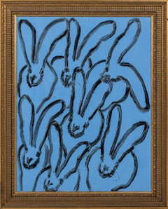 Blue Tangle 7 "Bunny Painting" Original Oil Painting in Gold Vintage Frame