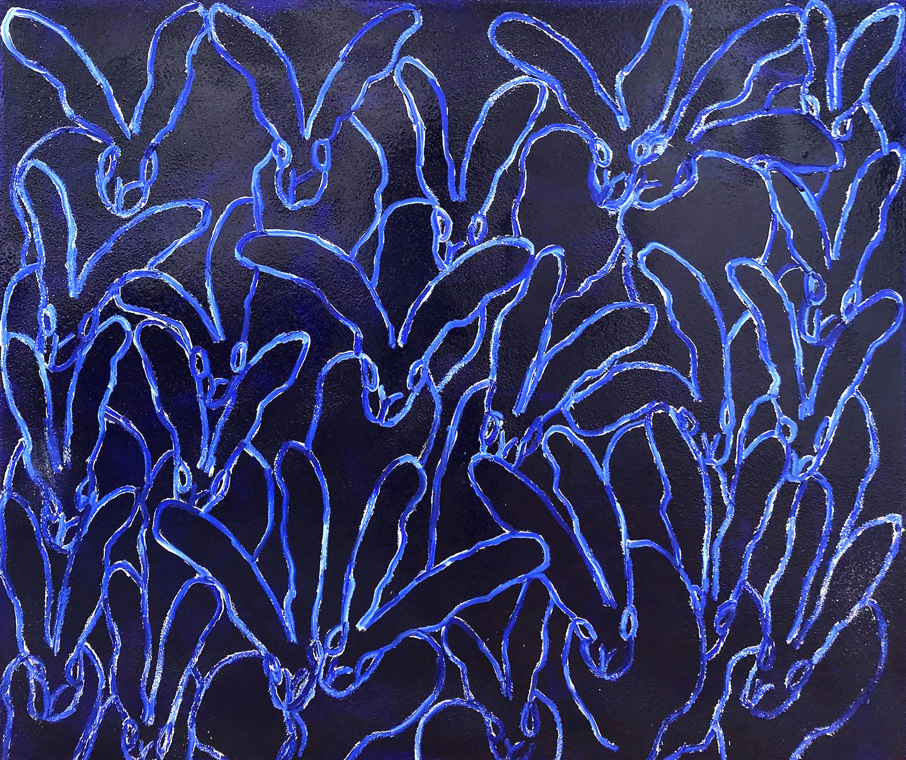 Hunt Slonem Abstract Painting - Blue Tanzania (Diamond Dust Bunnies on Ultramarine Blue)