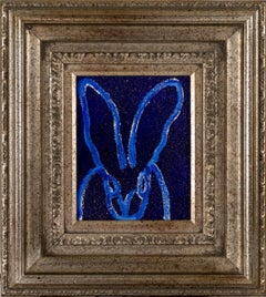 Hunt Slonem - Blues Diamond Dust "Bunny Painting" Framed in Vintage Frame Blue Background Blues Diamond Dust "Bunny Painting" Framed in Vintage Frame Blue Background