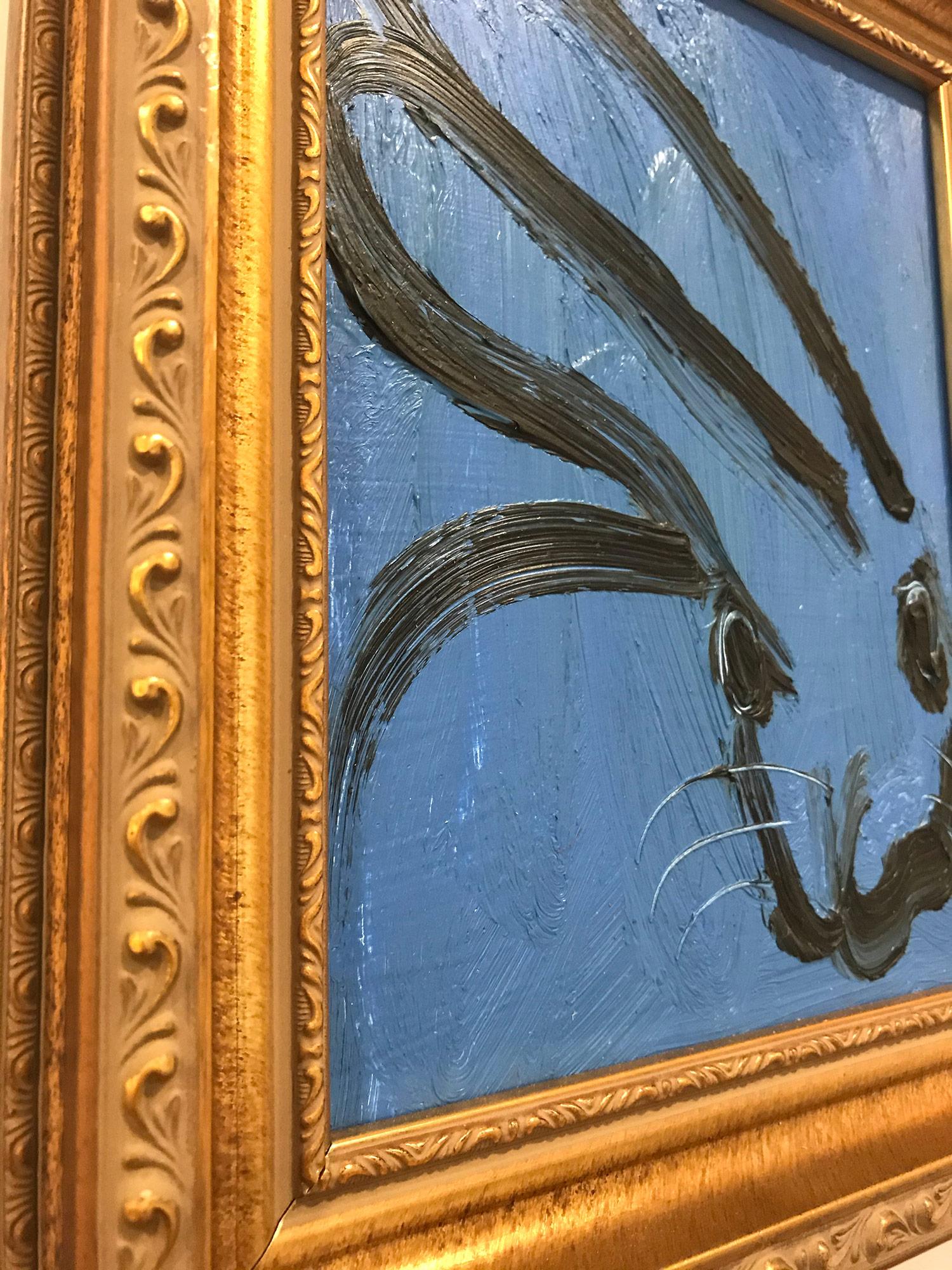 Blusy (Black Outlined Bunny on Royal Blue Background) - Painting by Hunt Slonem