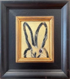 "Buck Eye" Black Outlined Bunny on Gold Background Oil Painting on Wood Panel