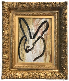 "Bunny Golden" (Black Bunny on Gold Background with Multi Colored accents)