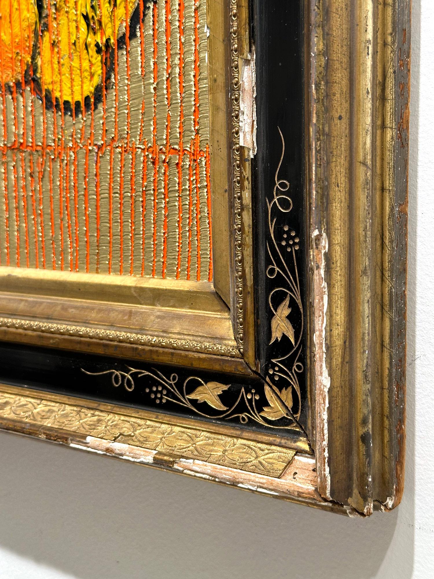 „Schmetterlinge“ Mehrfarbige Schmetterlinge auf Brillantgold mit antikem Rahmen aus Gold im Angebot 10