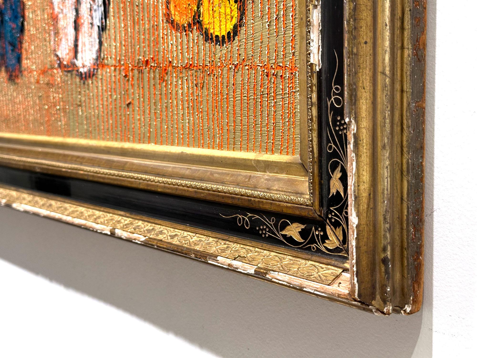 „Schmetterlinge“ Mehrfarbige Schmetterlinge auf Brillantgold mit antikem Rahmen aus Gold im Angebot 11