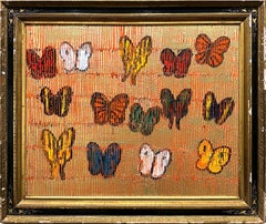 "Butterflies" Papillons multicolores sur cadre doré brillant w doré antique