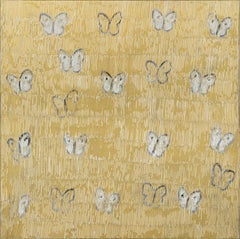 Butterflies on Gold Painting, Antique Style, 48x48 Inches, New