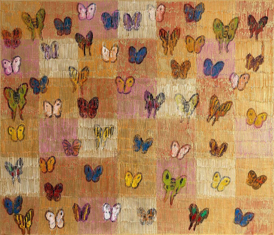 "Butterflies Swoon" Colorful Butterflies on Gold Background Oil Canvas Painting