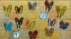 "Cabbage Patch Schmetterlinge" Multicolor Brilliant Gold Hintergrund w Antique Frame