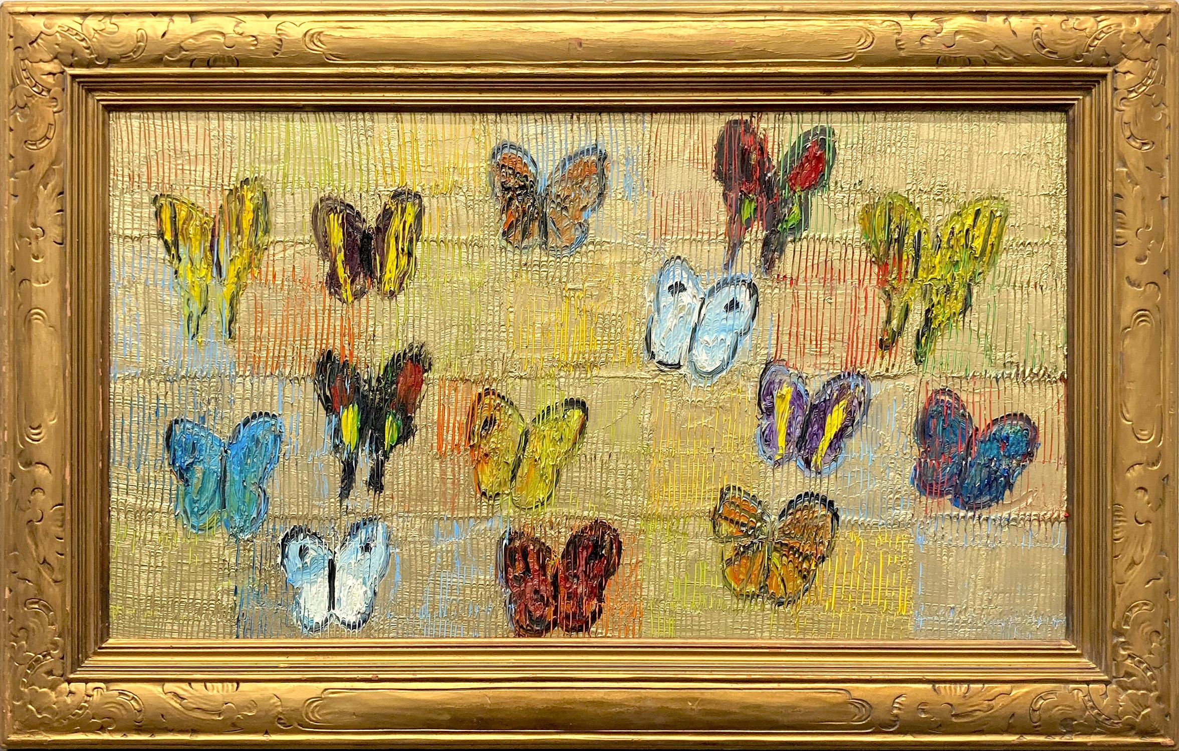 "Mariposas Repollo" Fondo Oro Brillante Multicolor c Marco Antiguo