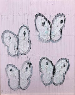 "Cabbage Patch Pink" White Butterflies on French Pink Background w Antique Frame