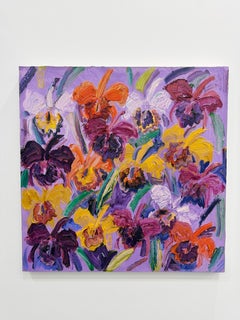 Catelaya, Oil on Canvas Painting, Signed Verso, Flower Motif, 30x30 in