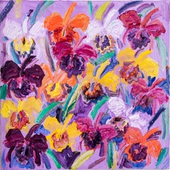 Catelaya, Oil on Canvas Painting, Signed Verso, Flower Motif, 30x30 in