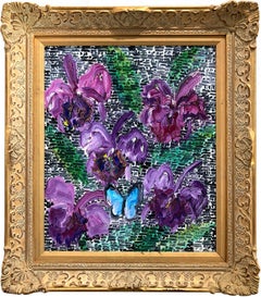 "Catelayas" Colorful Flowers and Butterfly Background Oil Painting on Canvas