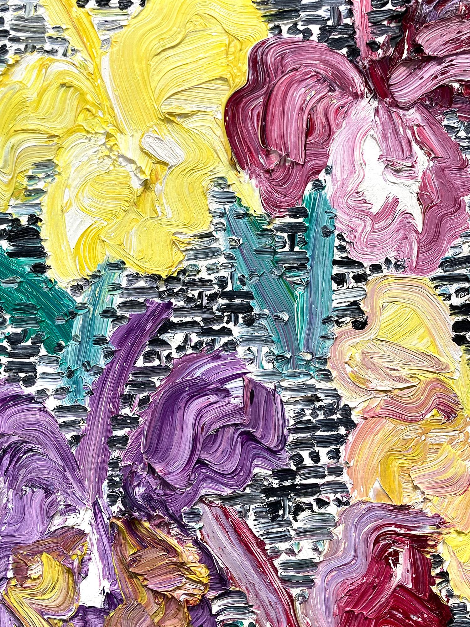 „Catelayas“ Gelbe & lila Blumen auf schwarzer und weißer Guardian-Oberfläche, Gemälde im Angebot 6