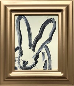 "Certain" Black Outline Bunny on Pale Green Background Oil Painting Wood