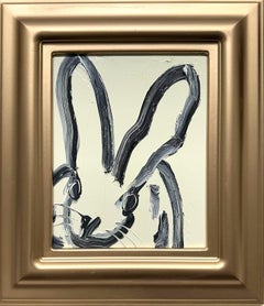 "Certain" Coniglietto dai contorni neri su sfondo verde pallido Pittura a olio Wood